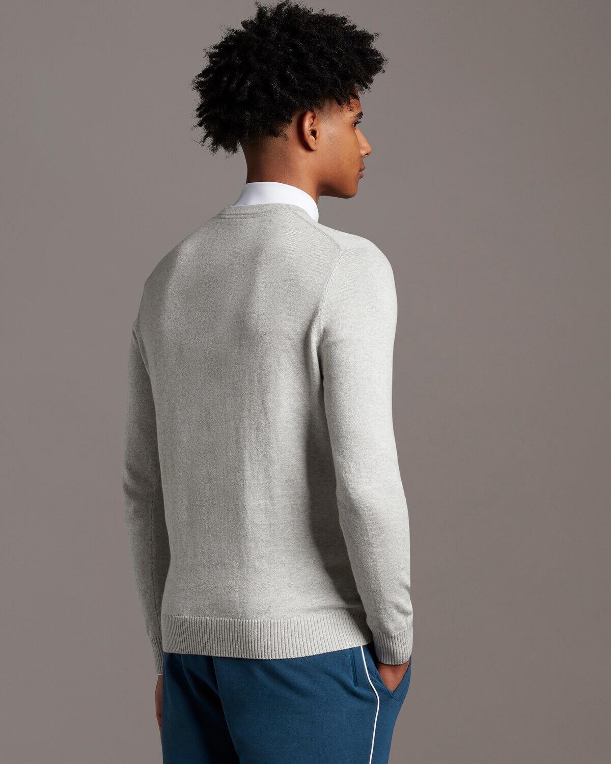 Cotton Merino Crew Jumper - Light Grey Marl