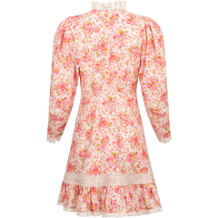 Linen Button Down Dress - Pink Flowers