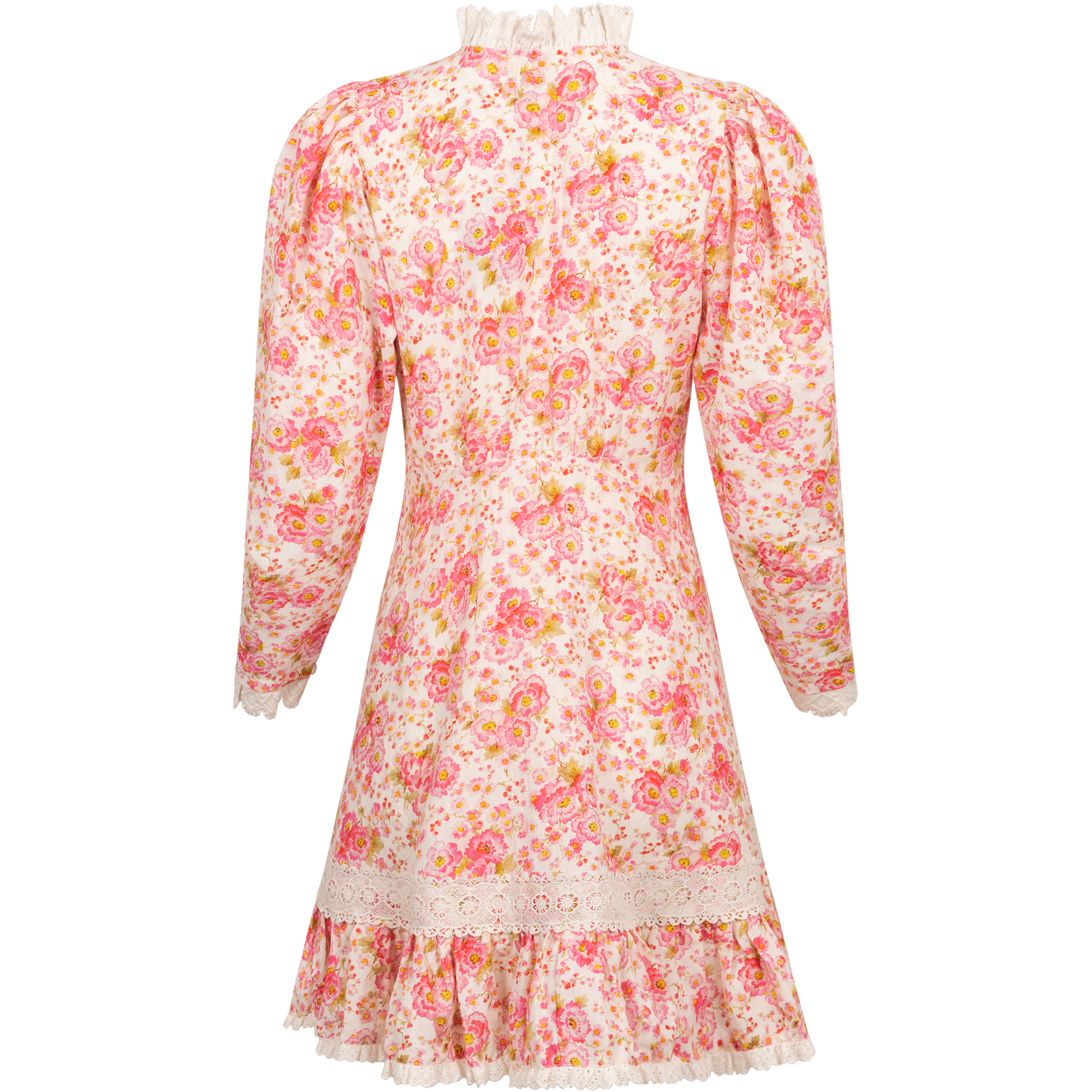 Linen Button Down Dress - Pink Flowers