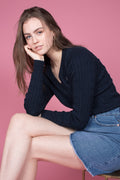 Stretch Cotton Cable V-neck - Evening blue - GANT - Gensere - VILLOID.no