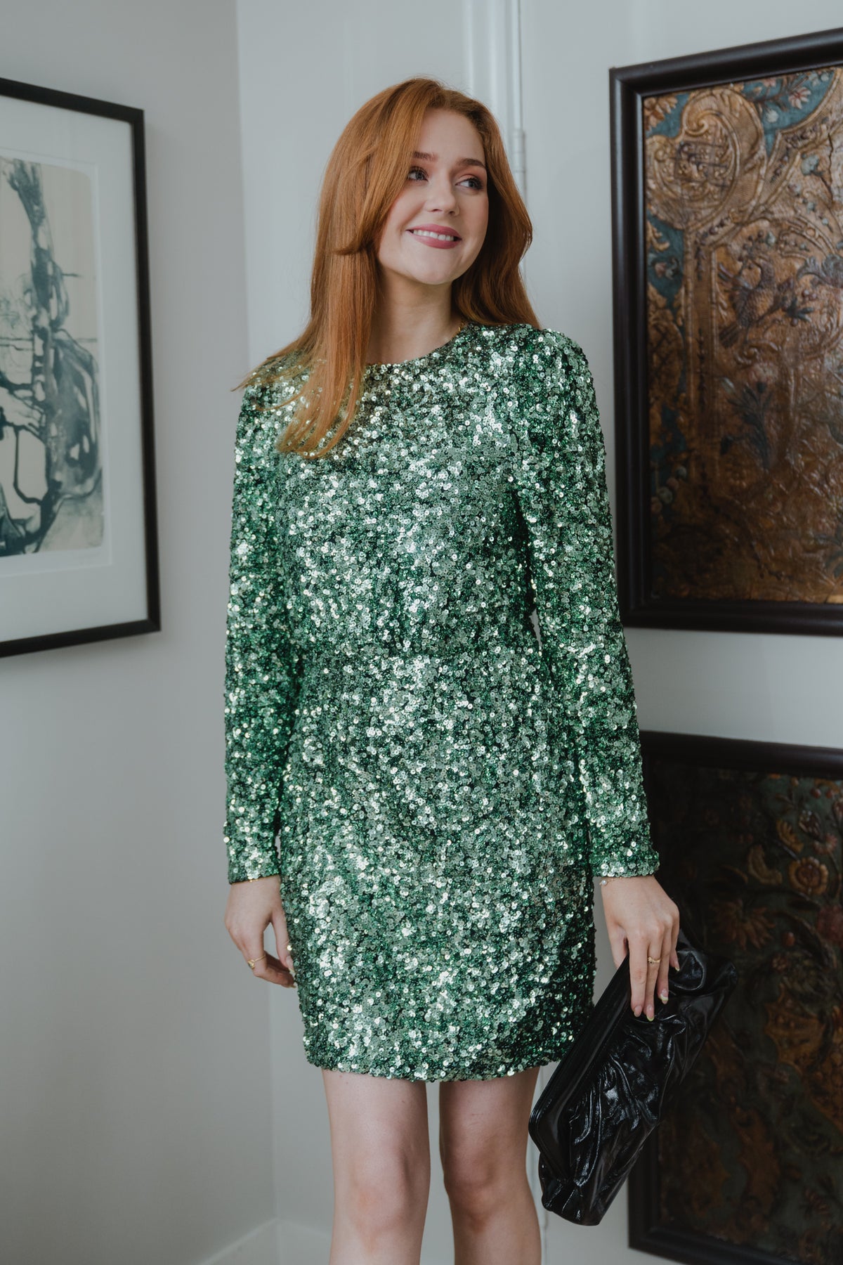 Colyn Ls Short Sequins Dress - Loden Frost