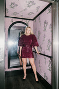 Sequins Puff Sleeve Mini Dress - Plum