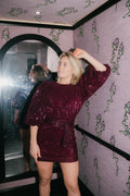Sequins Puff Sleeve Mini Dress - Plum