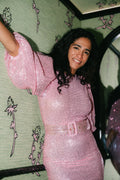 Sequins Puff Sleeve Mini Dress - Pink