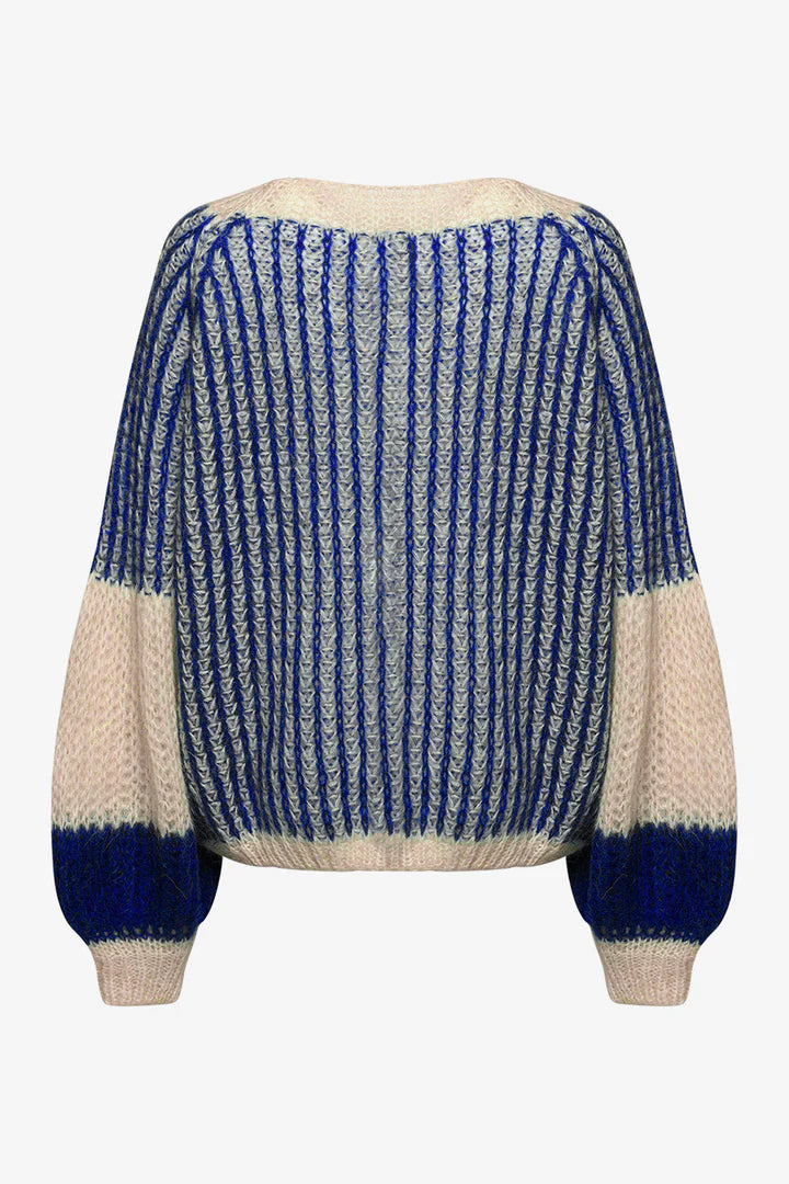 Liana Stickad Tröja - Cream/Cobalt Blue