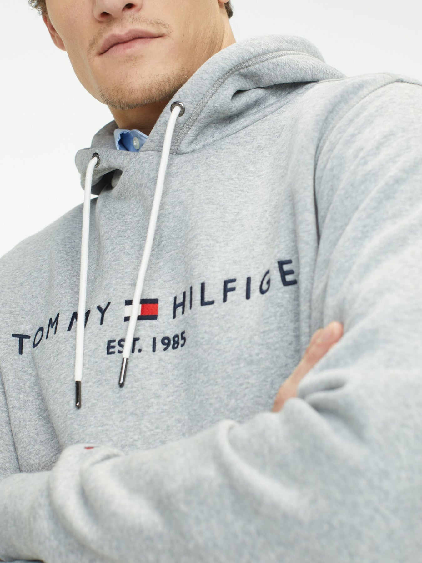 Core Tommy Logo Hoody - Cloud HTR