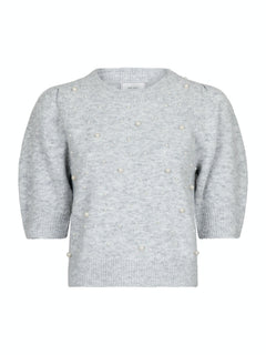Maia Pearl Knit Tee - Light Grey Melange