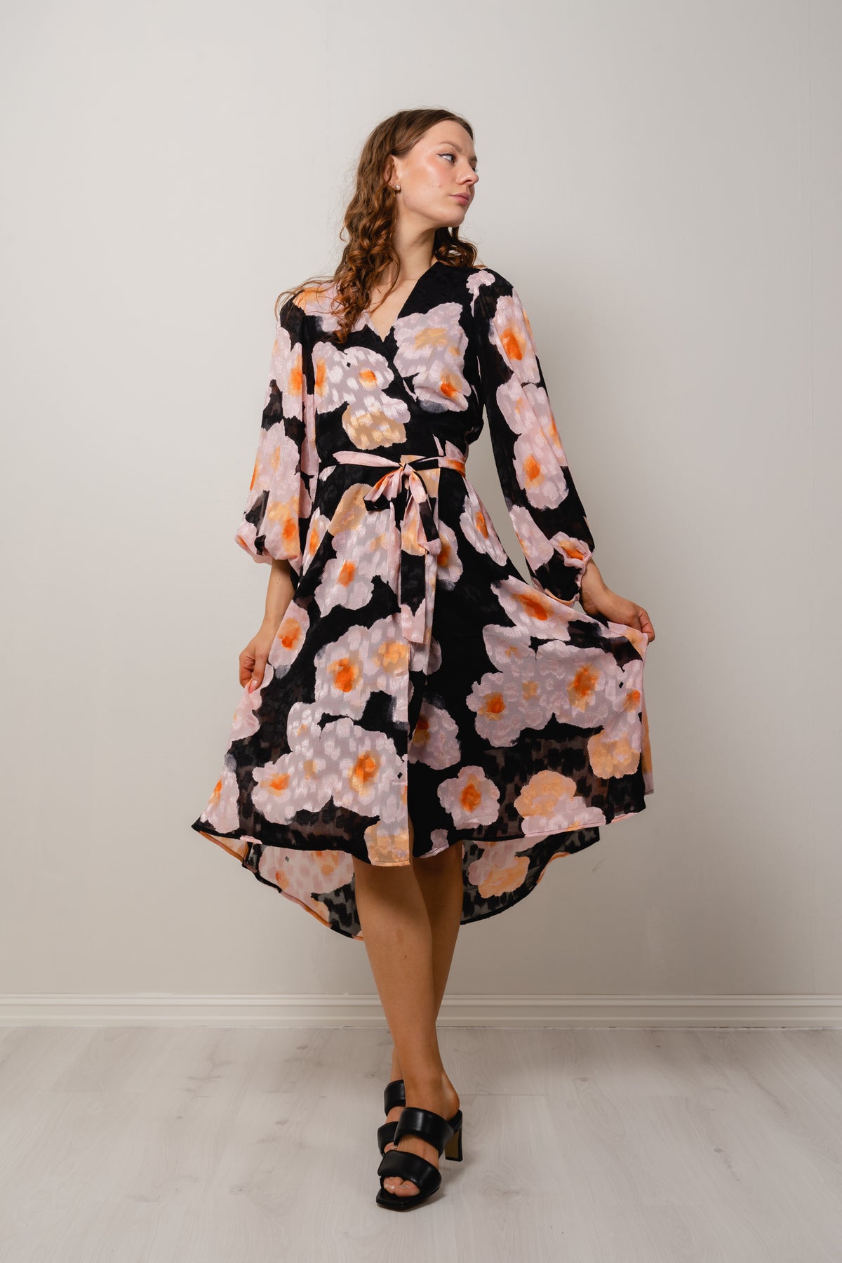 BasiraIW Wrap Dress - Pink Poetic Flower