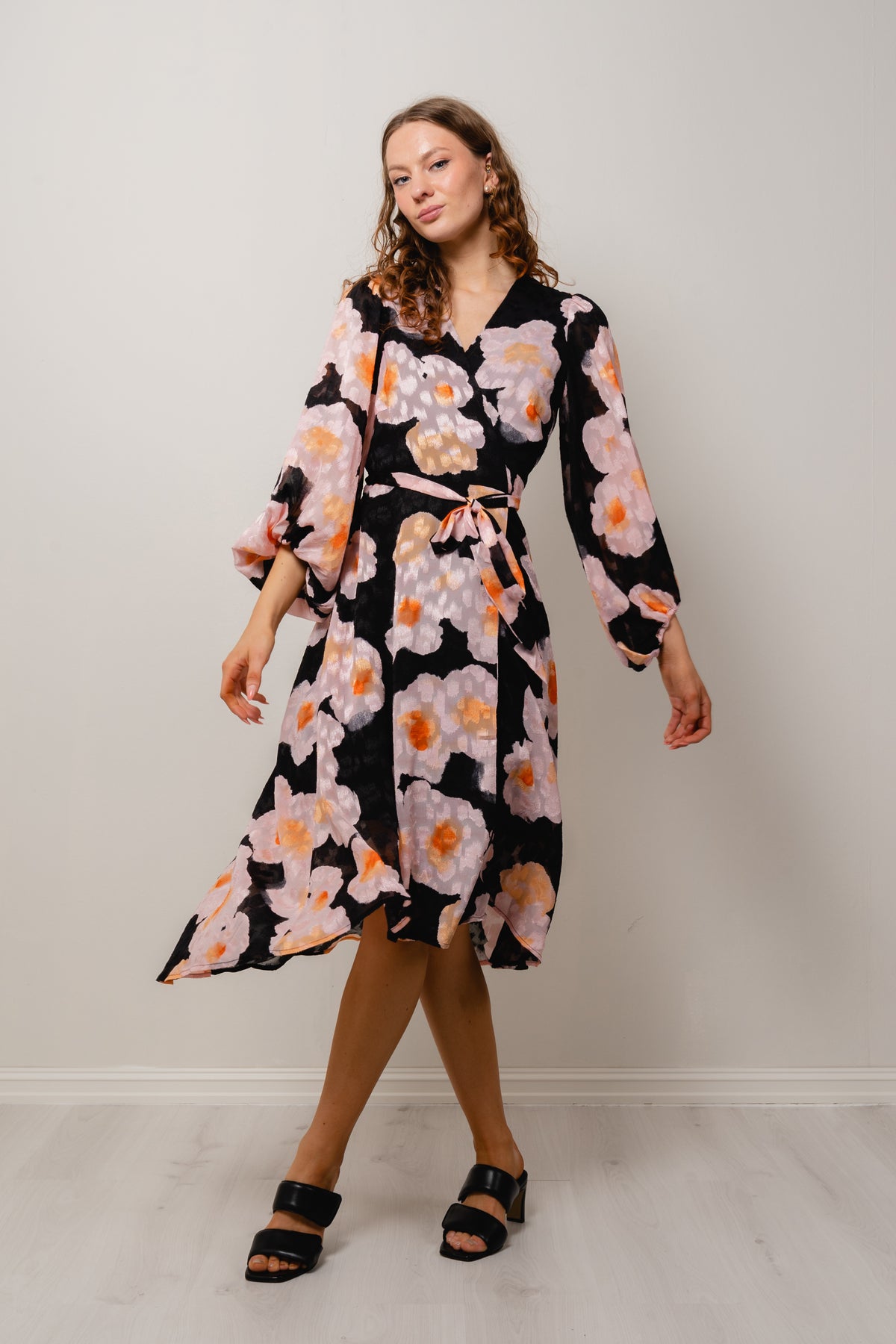 BasiraIW Wrap Dress - Pink Poetic Flower