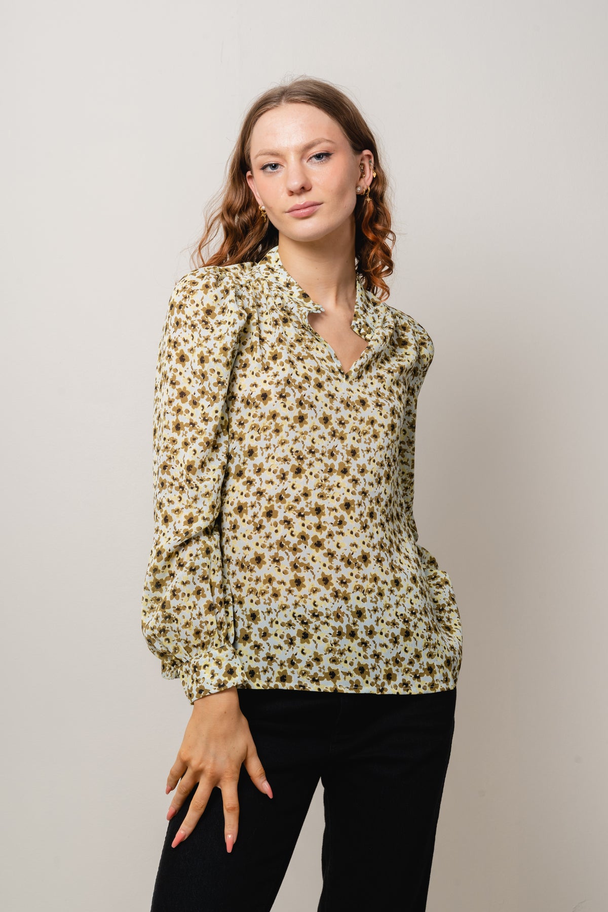 Adalia Rikkelie Top - Green Flowers