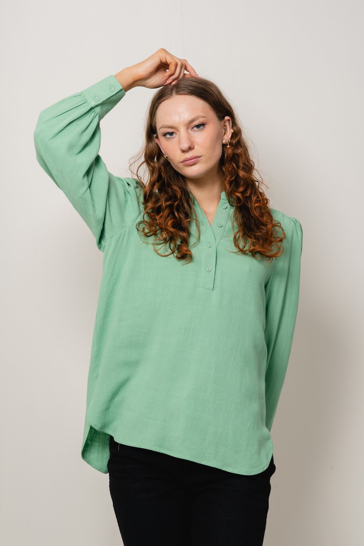 Viva Ls Linen Top - Absinthe Green