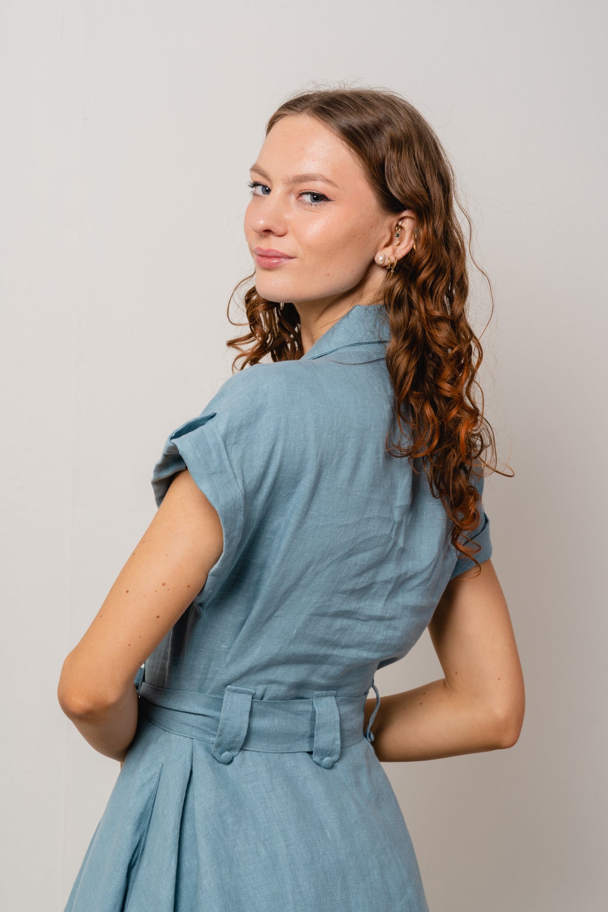 Addison Linen Dress - Dusty Teal