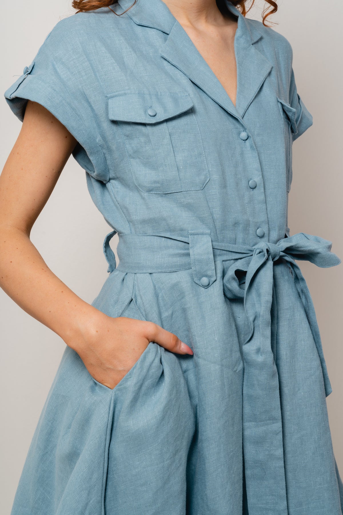 Addison Linen Dress - Dusty Teal