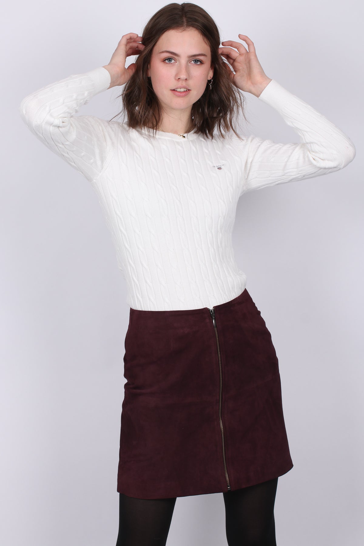 Stretch Cotton Cable Crew - Eggshell - GANT - Gensere - VILLOID.no