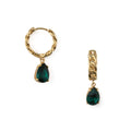 SW Teardrop Chain Huggie Hoops - Emerald