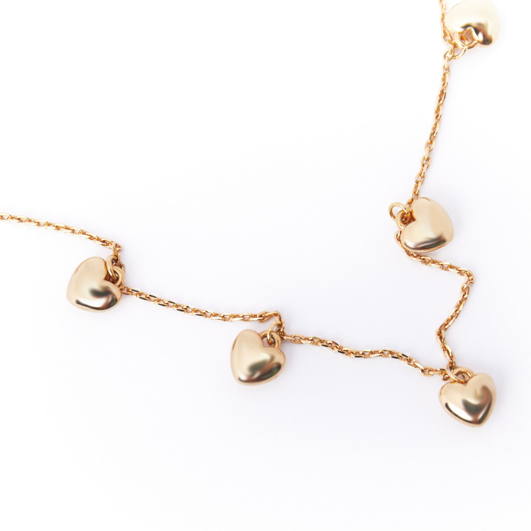 Puffed Heart Multi Drop Necklace - Pale Gold