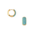 Pave Encrusted Domed Hoops Turquoise - Turquoise