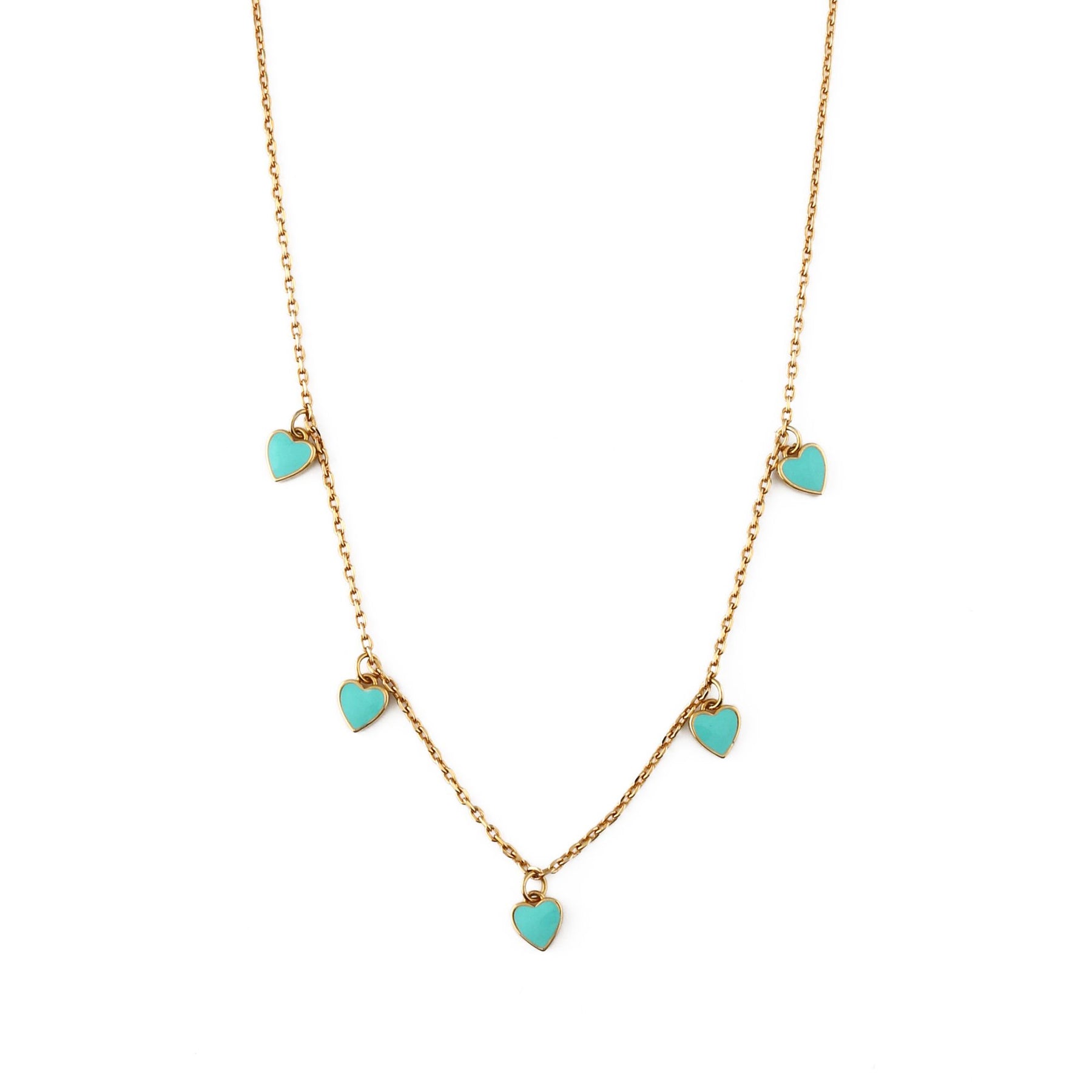 Turquoise Enamel Heart Multi Drop Necklace - Turquoise