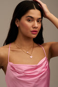 Pink Enamel Huggie Hoop Earrings With Swarovski Crystals - Pale Gold