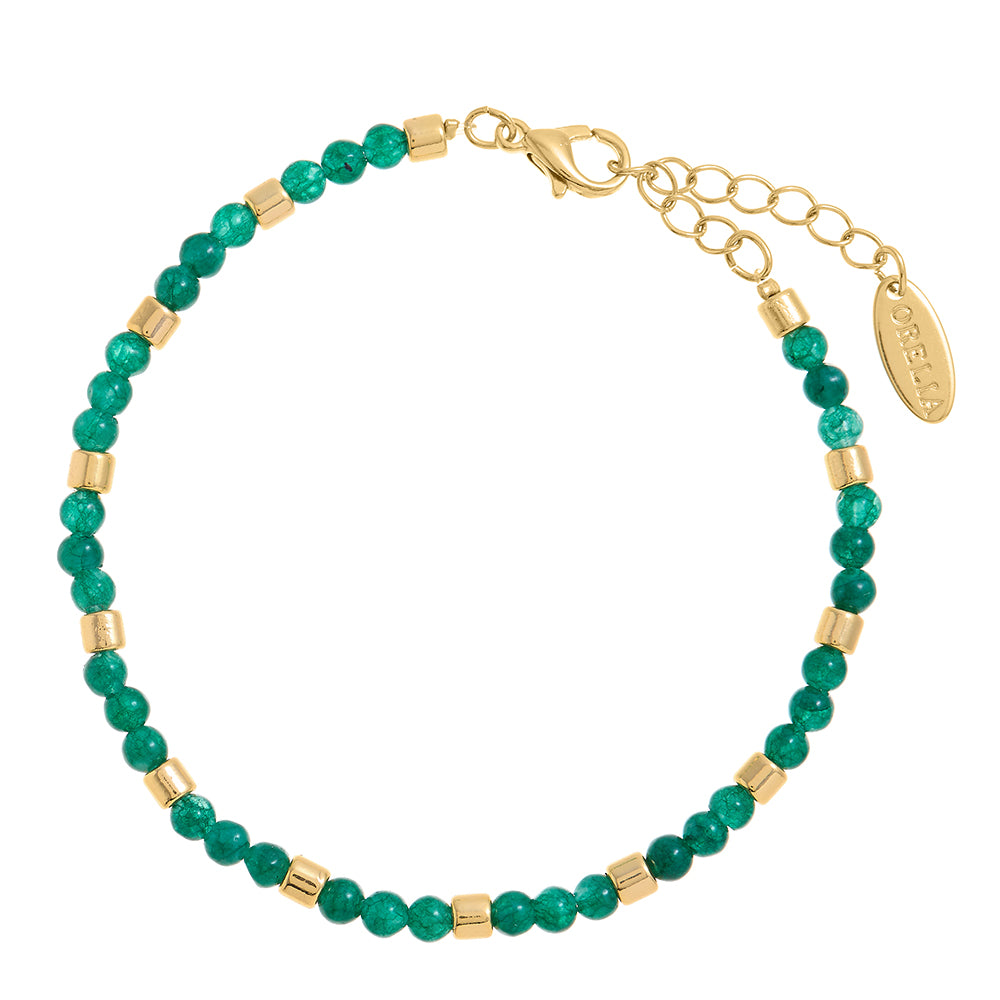 Emerald & Metal Bead Armband