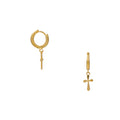 Clean Metal Cross Drop Huggie Hoops - Pale Gold