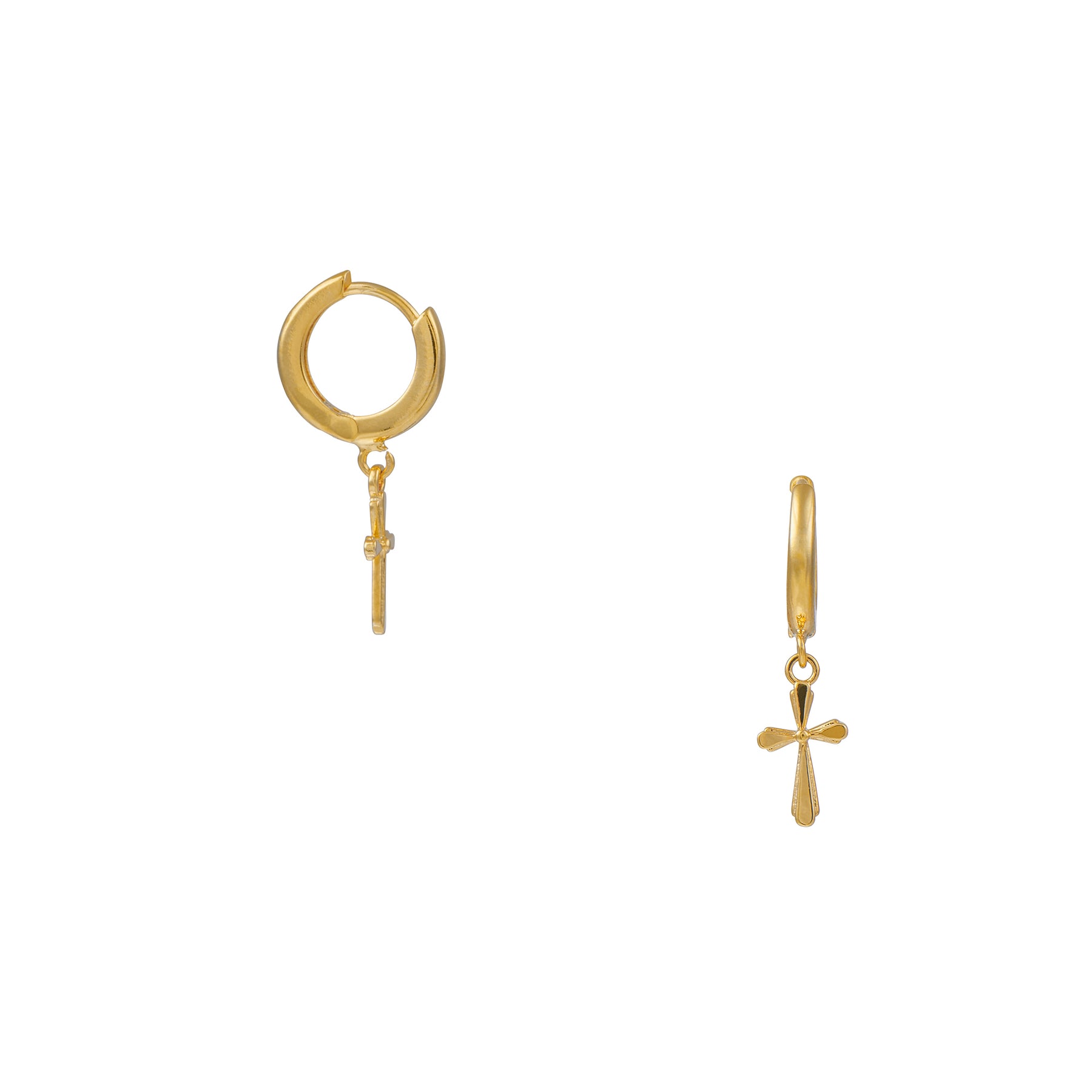 Clean Metal Cross Drop Huggie Hoops - Pale Gold