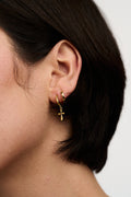 Clean Metal Cross Drop Huggie Hoops - Pale Gold
