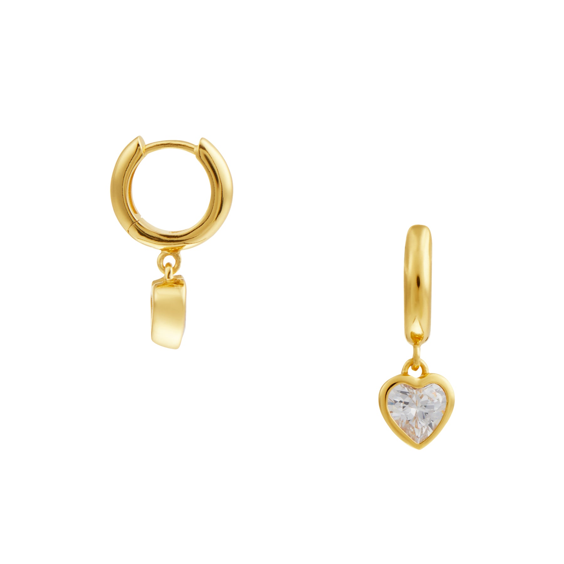 Crystal Heart Drop Huggie Hoops - Crystal