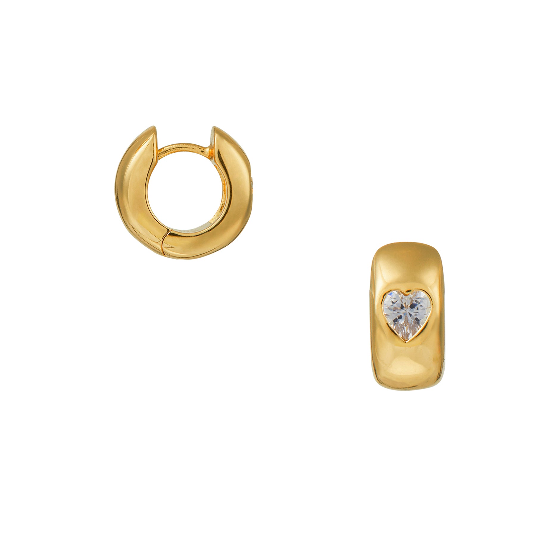 Domed Heart Crystal Stationed Huggie Hoops - Crystal