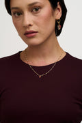Mini Enamel Heart Pearl Chain Necklace - Red