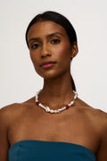 Statement Pearl & Glass Heart Bead Necklace - Pearl