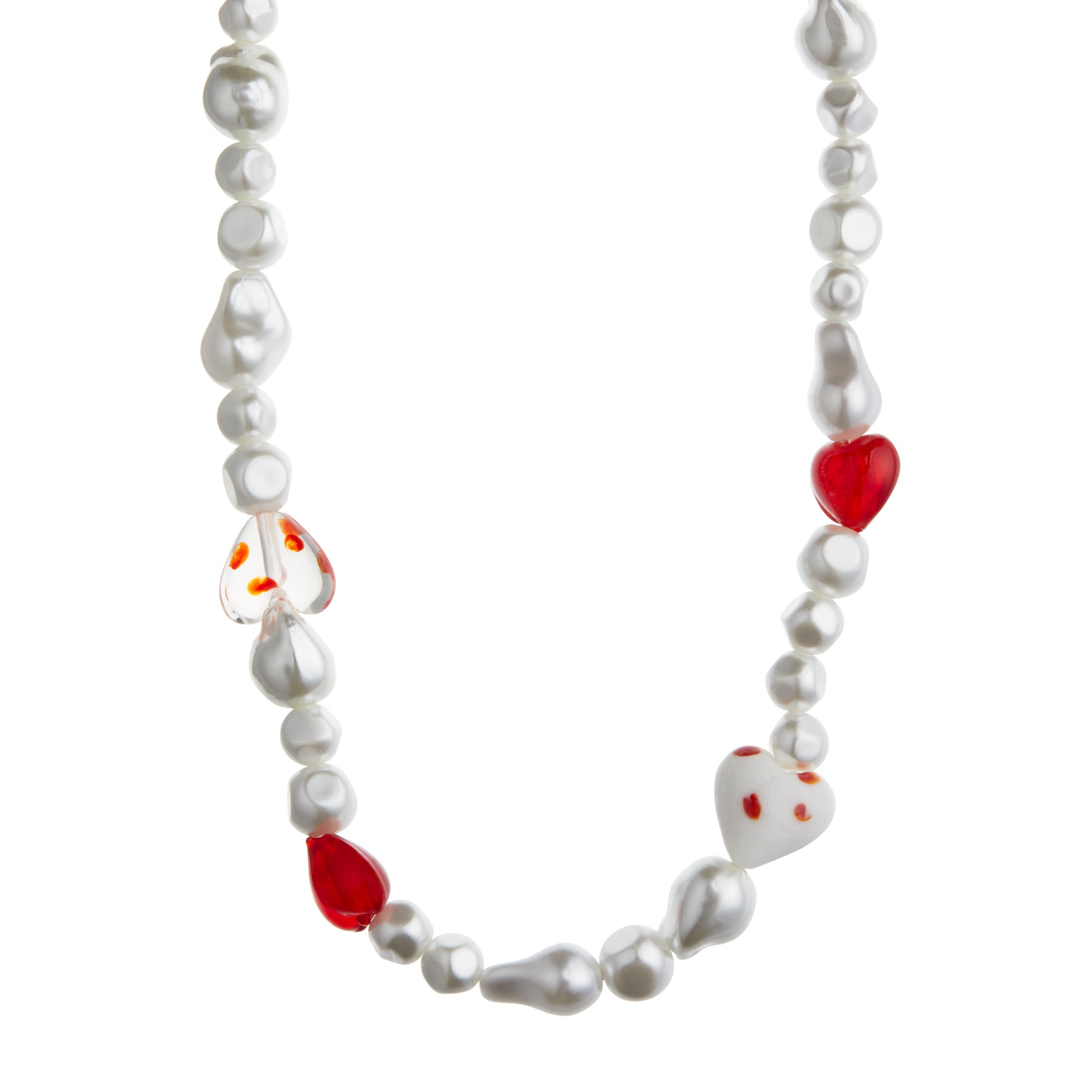 Statement Pearl & Glass Heart Bead Necklace - Pearl