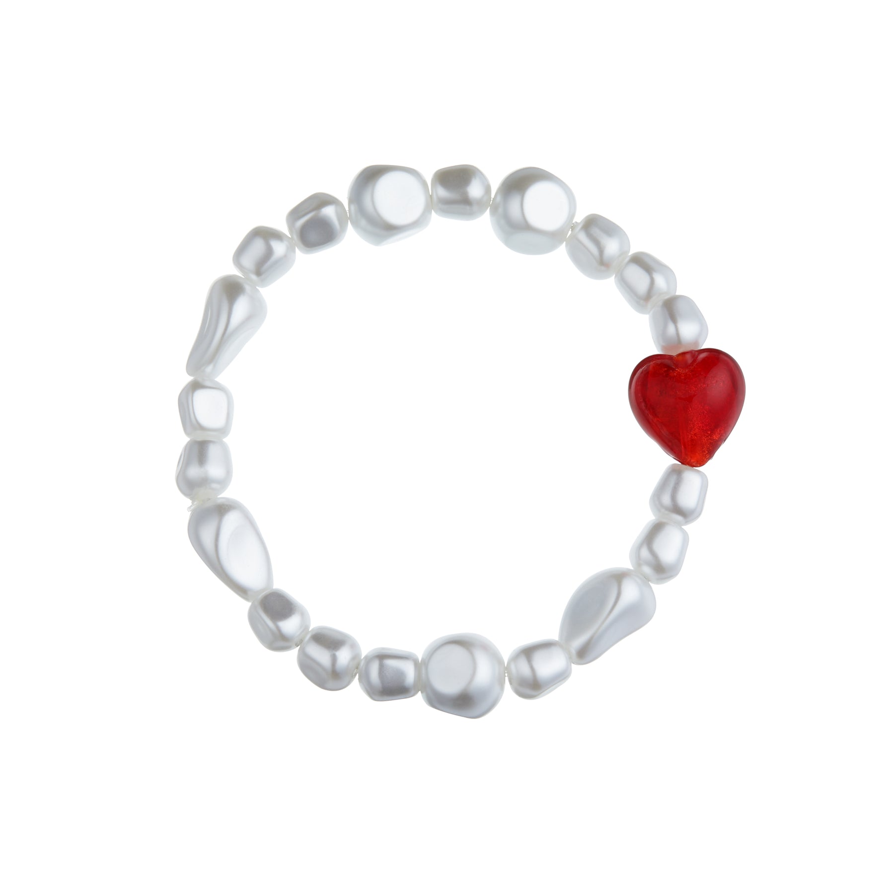 Pearl & Glass Heart Bead Bracelet - Pearl