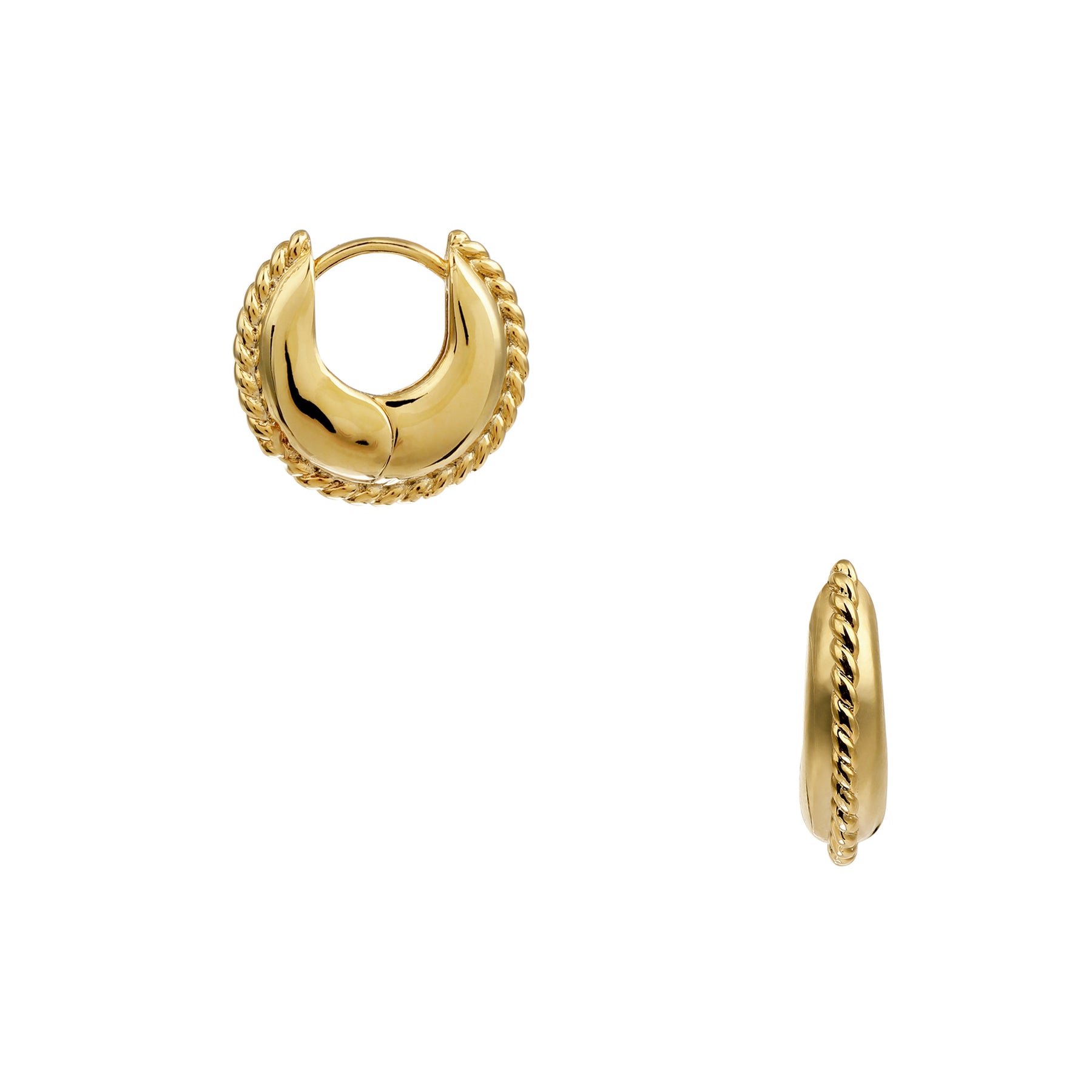 Puffed Rope Edge Huggie Hoop - Pale Gold