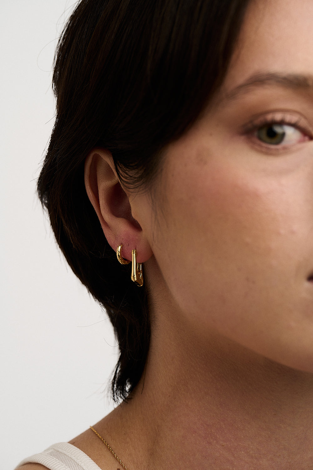 Tapered Square Detail Hoops - Pale Gold