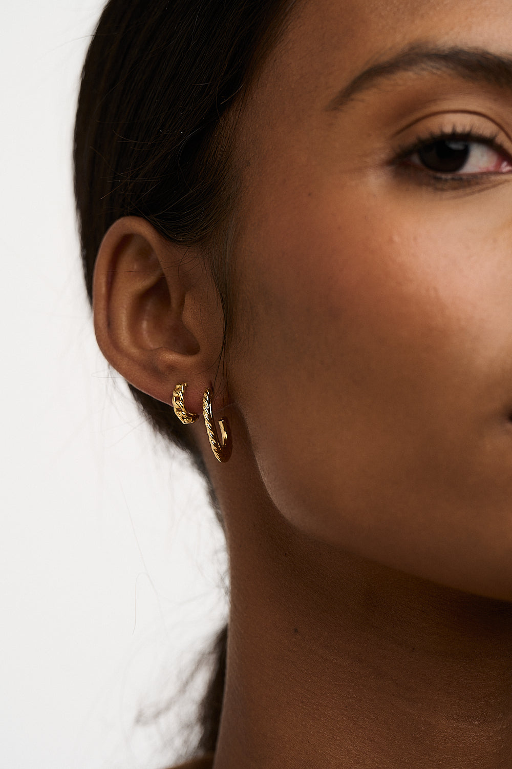 Flat Oval Rope Edge Hoops - Pale Gold