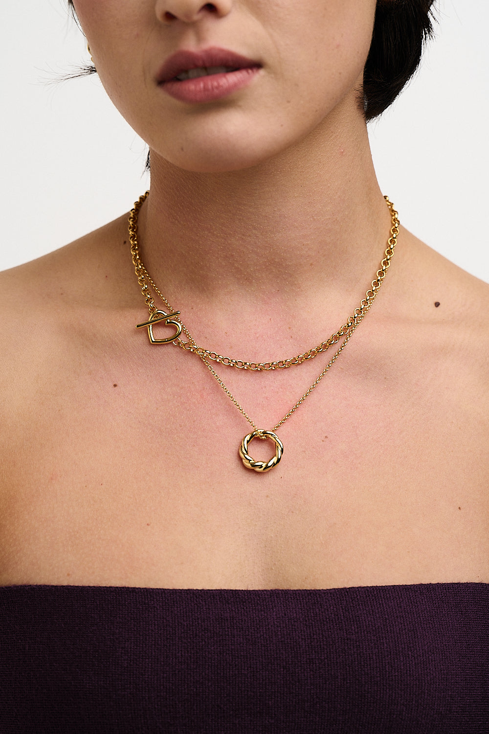Rope Twist Open Circle Thread Thru Necklace - Pale Gold