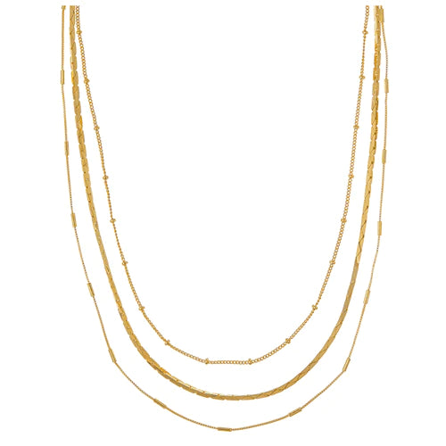 Satellite & Link Chain 3-Row Necklace - Pale Gold