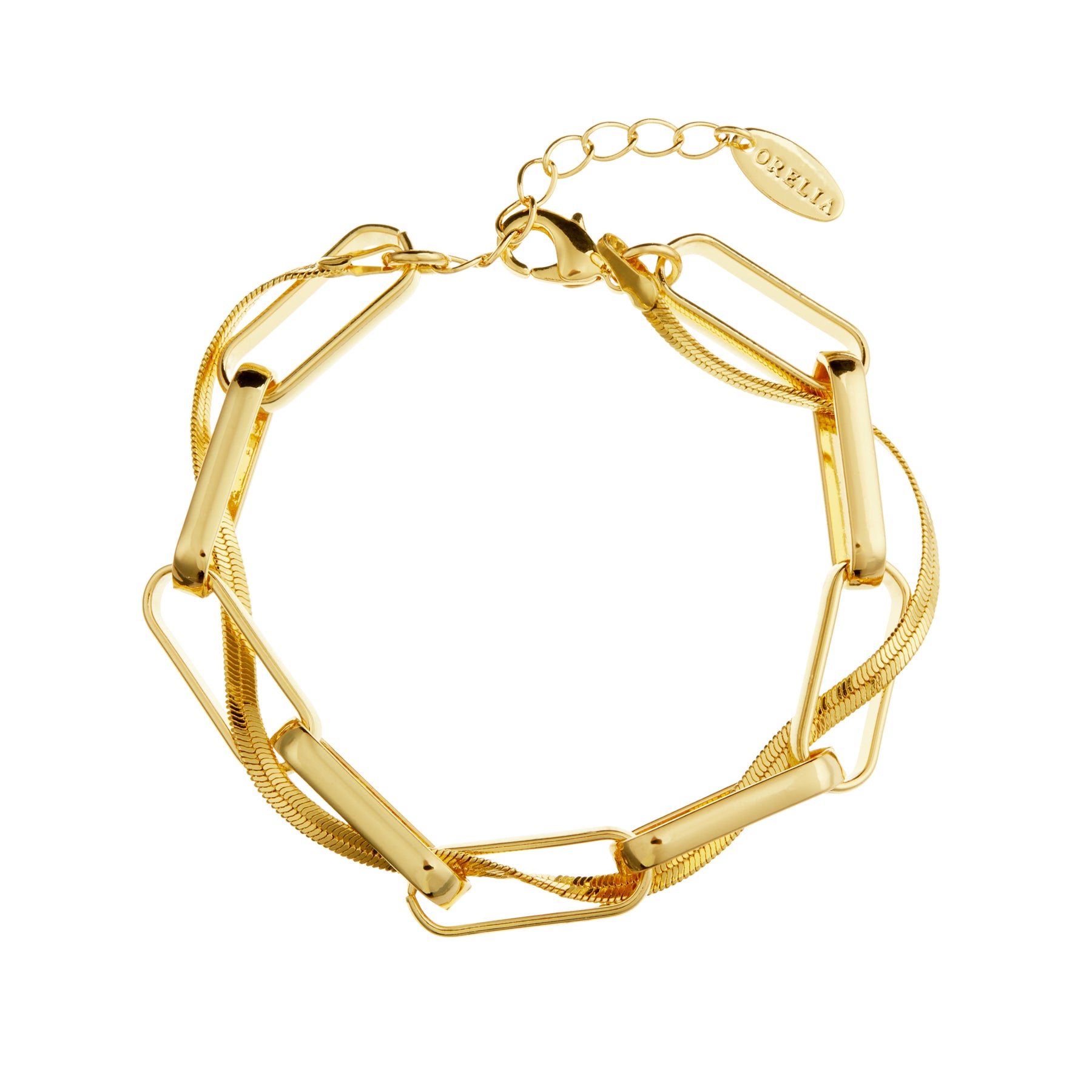 Entwined Open Link & Snake Chain Bracelet - Pale Gold