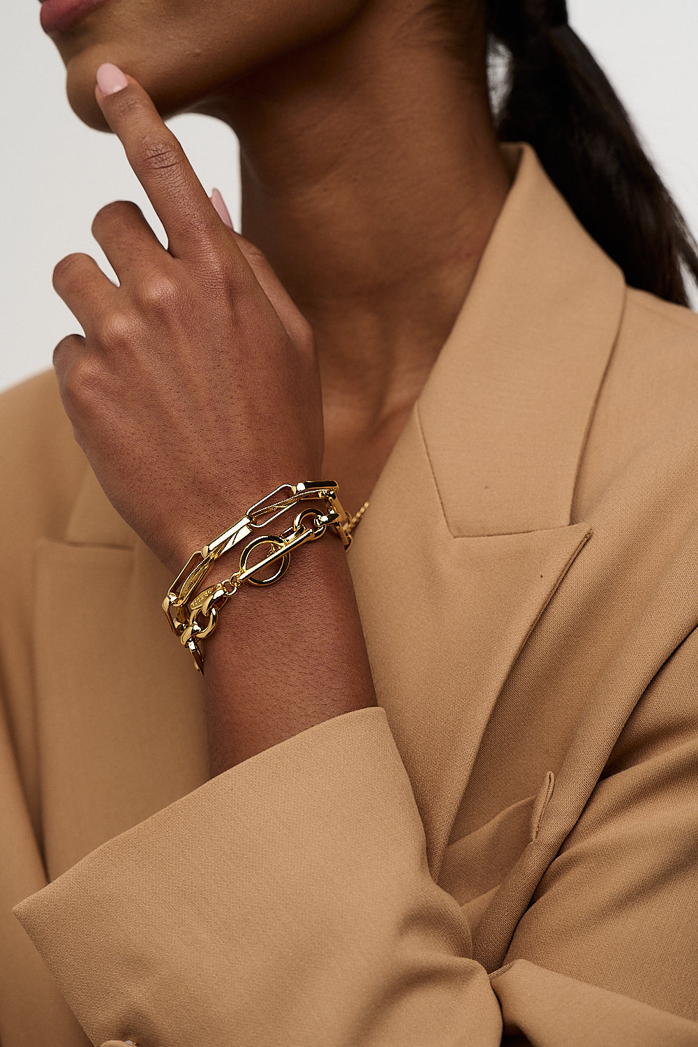 Entwined Open Link & Snake Chain Bracelet - Pale Gold