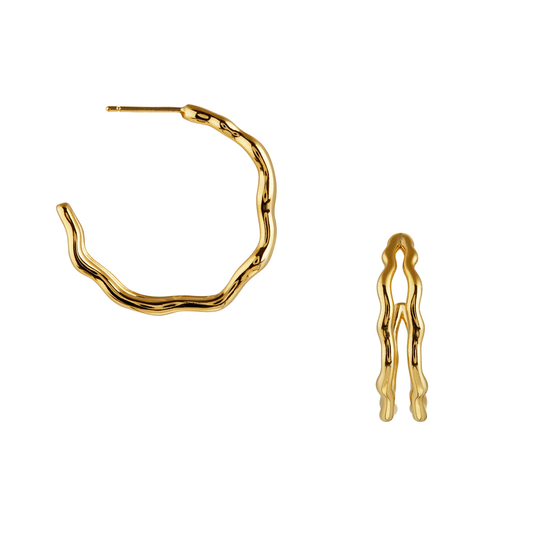 Organic Wave Large Double Hoops - Pale Gold