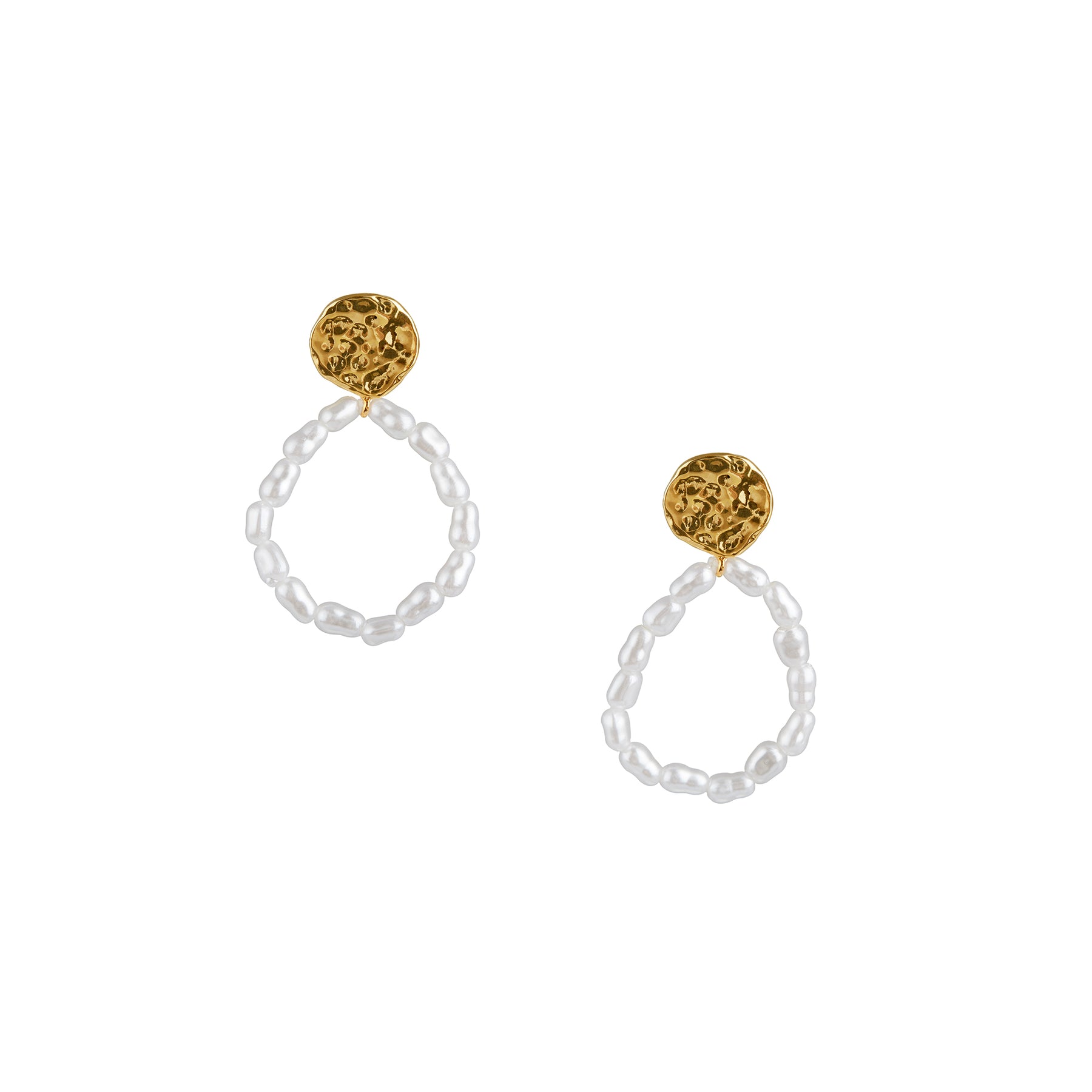 Molten Stud & Open Circle Pearl Earrings - Pearl