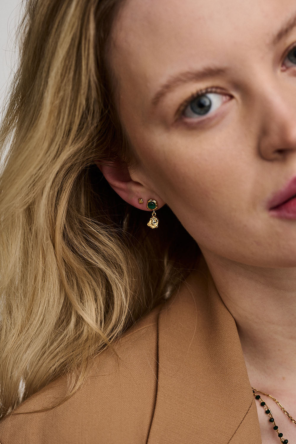 Molten & Semi-Precious Drop Earrings - Malachite