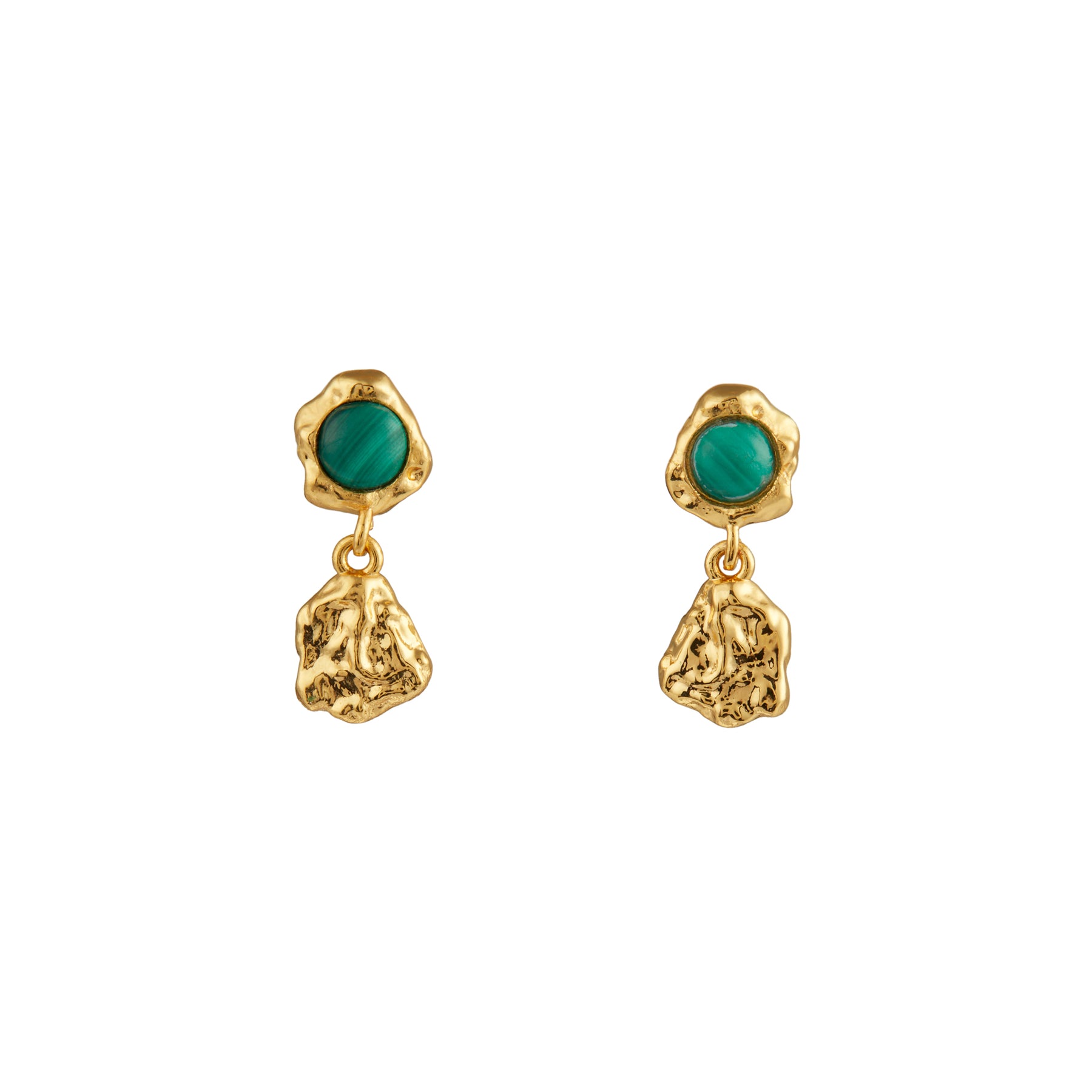 Molten & Semi-Precious Drop Earrings - Malachite