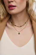 Semi-Precious Beaded Metal Necklace - Malachite