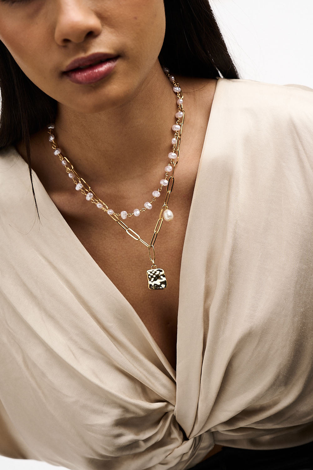 Pearl Stationed Link Chain Necklace - Pearl