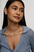 Pearl & Snake Chain 2-Row Necklace - Pearl