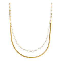 Pearl & Snake Chain 2-Row Necklace - Pearl