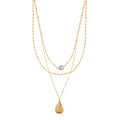 Pearl & Molten Teardrop 3 Row Necklace - Pearl