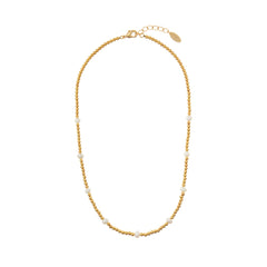 Semi-Precious Beaded Metal Necklace - Pearl